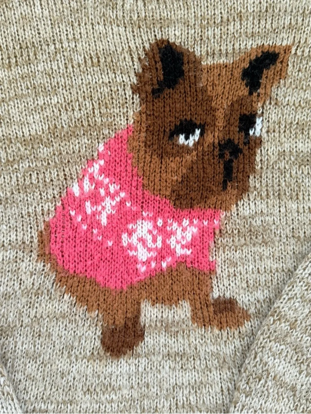 Rewind Beige French Bulldog Knit Sweater Crew Neck Graphic XL